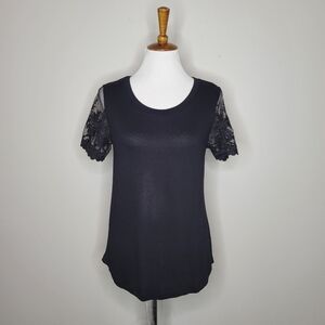 Pen & Paper Black Crew Neck Lace‎ Sleeve Top Size Large